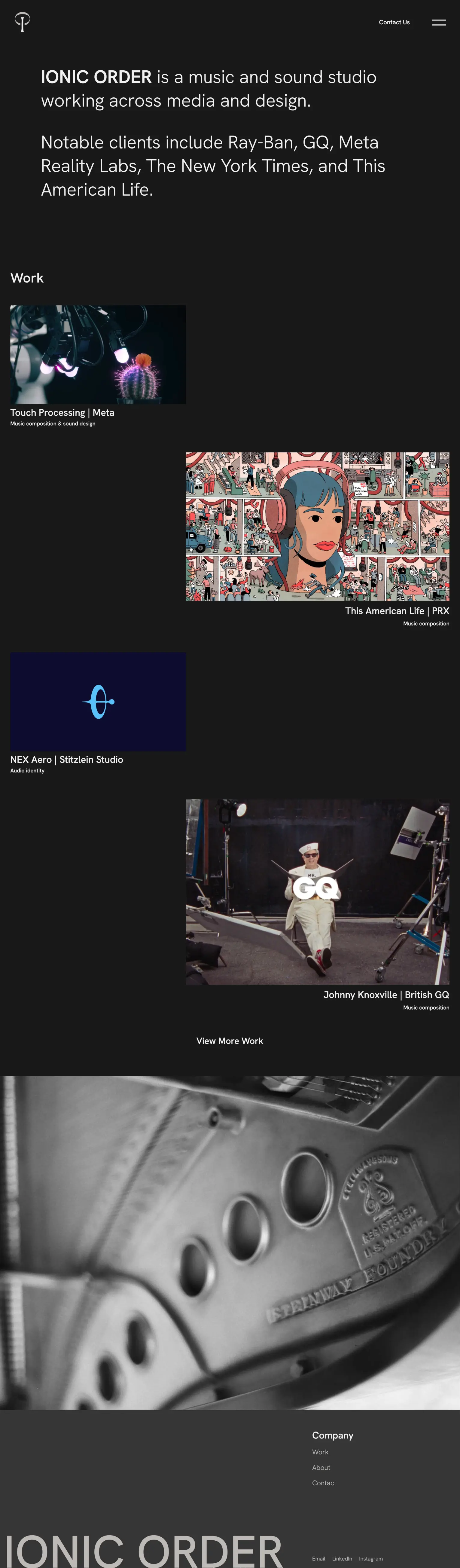 Ionic Order music and sound studio portfolio