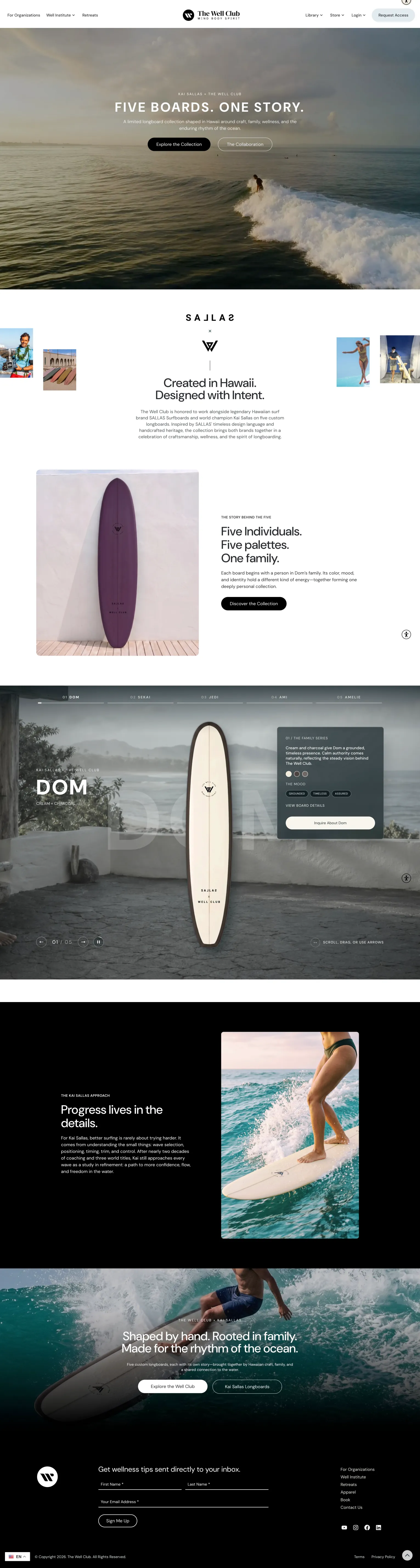 The Well Club handcrafted longboard collection