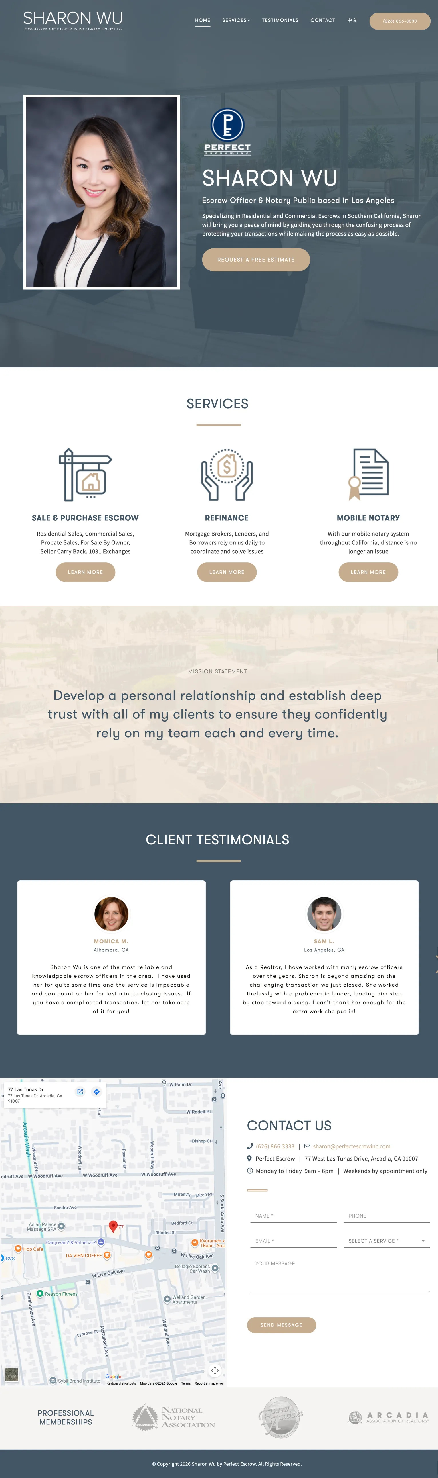 Sharon Wu Perfect Escrow professional website