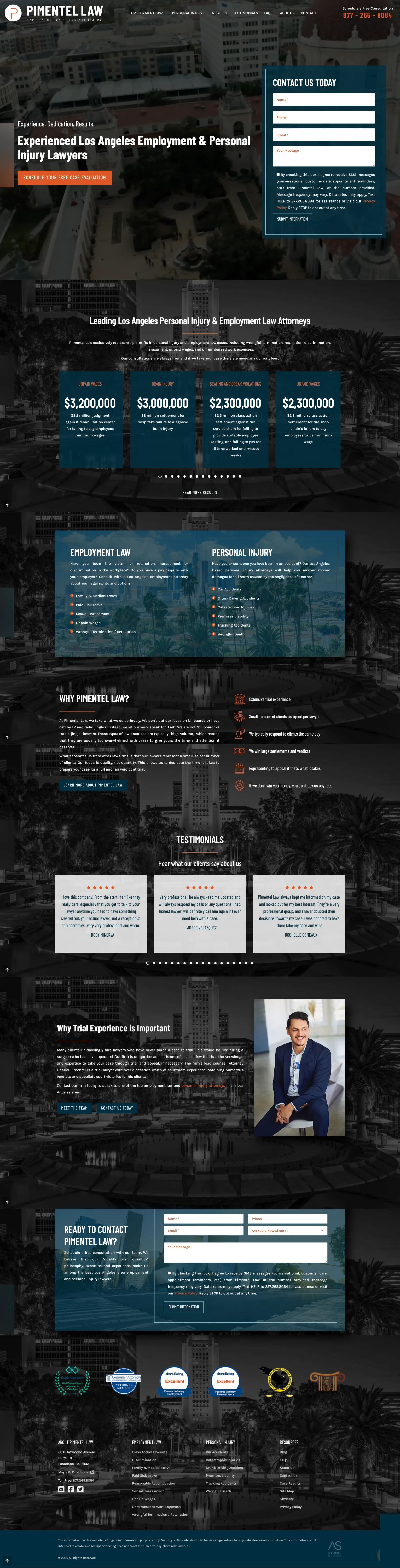 Pimentel Law legal services website